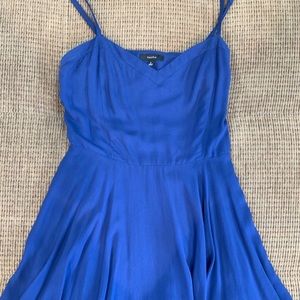 blue skater dress with spaghetti straps